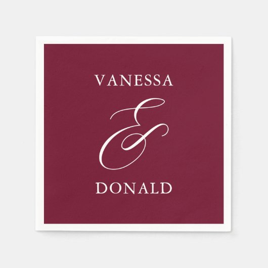 Serviette En Papier Vanessa Burgundy Mariage moderne (Devant)