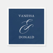Serviette En Papier Vanessa Navy Blue Mariage moderne (Devant)