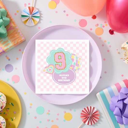 Serviette En Papier Varsity élégant pastel patch 9e anniversaire