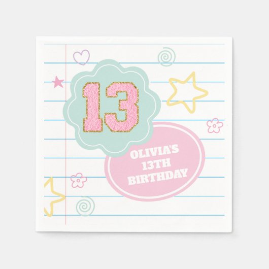 Serviette En Papier Varsity pastel patch carnet 13e anniversaire (Devant)