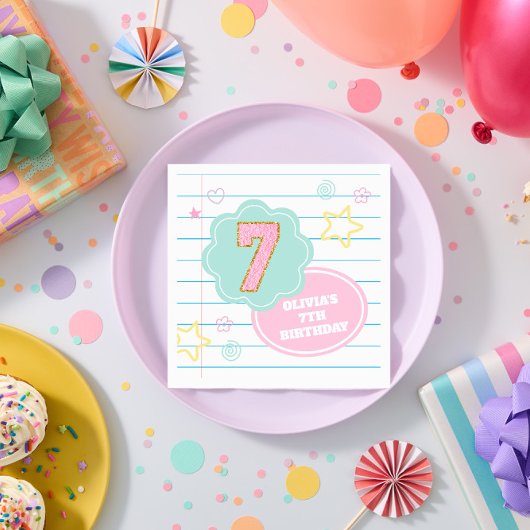 Serviette En Papier Varsity pastel patch carnet 7e anniversaire