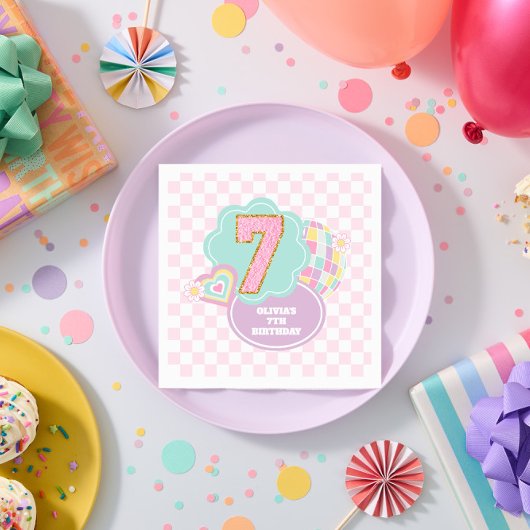 Serviette En Papier Varsity préparatoire pastel patch 7e anniversaire