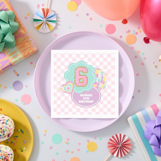 Serviette En Papier Varsity preppy pastel patch 6e anniversaire