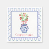 Serviette En Papier Vase de la Chinoiserie des fraises rouges (Devant)