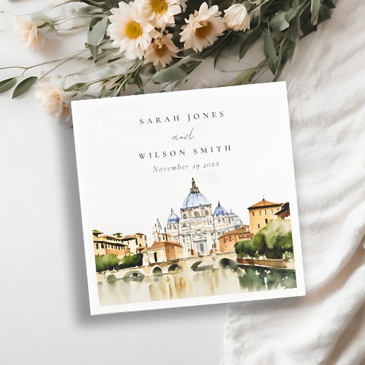 Serviette En Papier Vatican Rome Italie Aquarelle Paysage Mariage