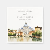 Serviette En Papier Vatican Rome Italie Aquarelle Paysage Mariage (Devant)