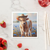 Serviette En Papier Veau Avec Casquette Cowboy En Pâturage (En situation)