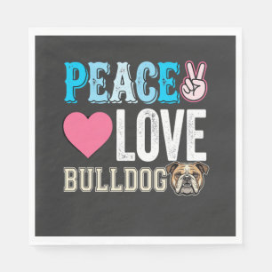 Serviette En Papier Vecteur Peace Love Bouledogue