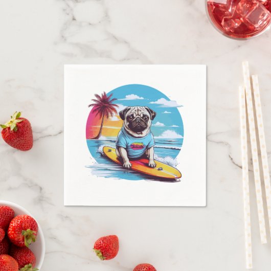 Serviette En Papier Vector dog surf dans les vagues (En situation)