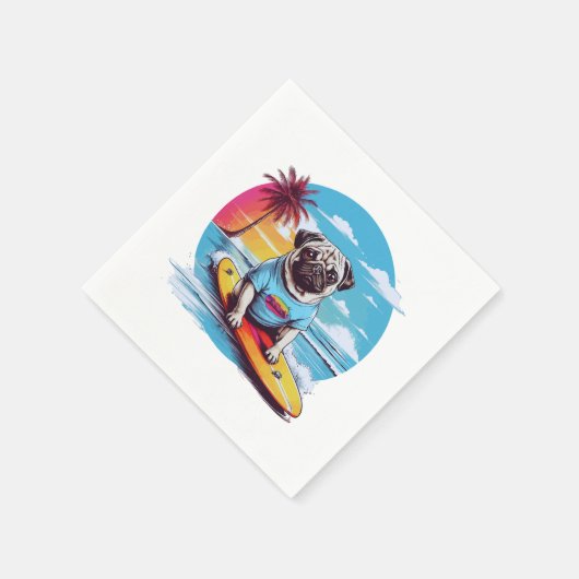 Serviette En Papier Vector dog surf dans les vagues (Coin)