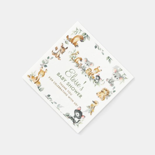 Serviette En Papier Végétation Animaux australiens Baby shower Merci (Coin)