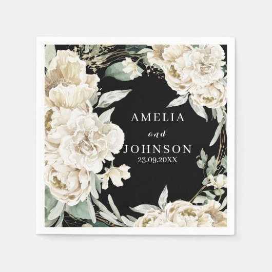 Serviette En Papier Végétation botanique noire mariage d'hiver simple (Devant)