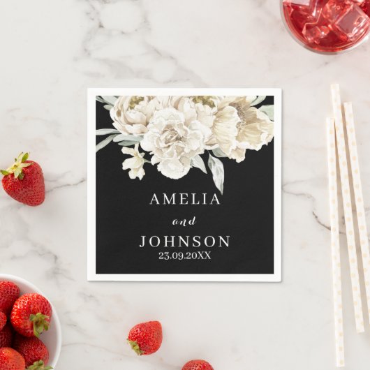 Serviette En Papier Végétation botanique noire mariage d'hiver simple (En situation)