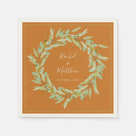 Serviette En Papier Végétation de la couronne sur Mariage Ochre (Devant)