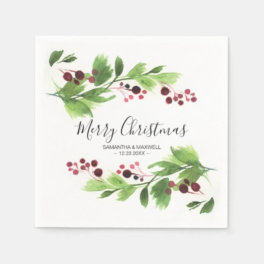 Serviette En Papier Végétation de Noël Baies rouges Papier Napkin (Devant)