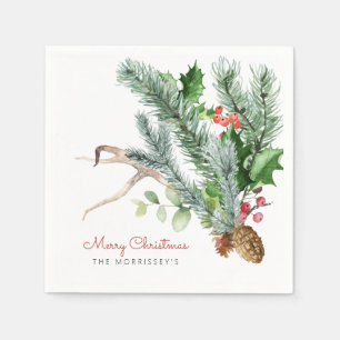 Serviette En Papier Végétation d'hiver Pinecone Antler Berries vacance
