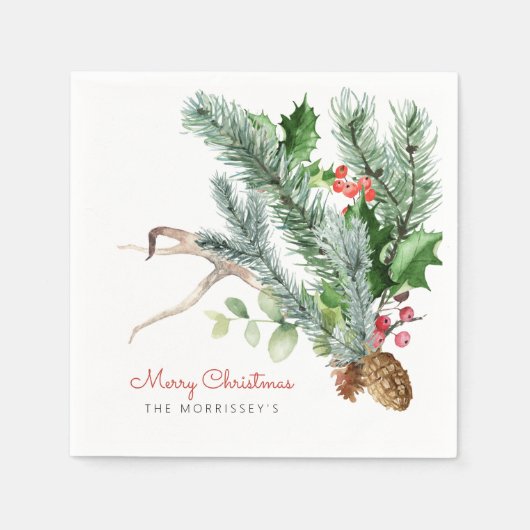 Serviette En Papier Végétation d'hiver Pinecone Antler Berries vacance (Devant)