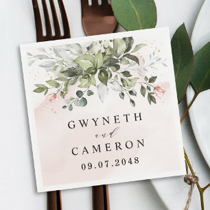 Serviette En Papier Végétation dorée Succulente Dusty Blue Mariage