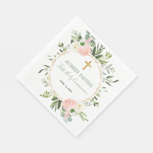 Serviette En Papier Végétation en or rose eucalyptus Première Communio (Coin)