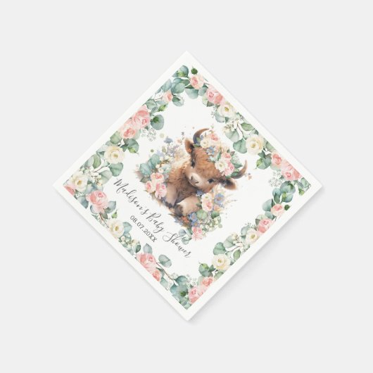 Serviette En Papier Végétation Florale Highland Baby shower de vache A (Coin)
