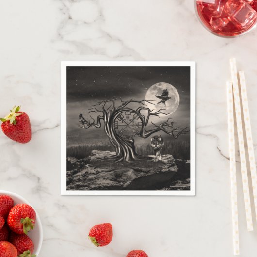 Serviette En Papier Vegvisir Arbre paysage de la lune - sépia (En situation)