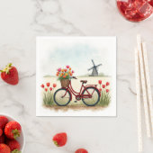 Serviette En Papier Vélo Rouge Avec Tulipes Néerlandaises (En situation)