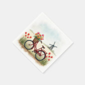 Serviette En Papier Vélo Rouge Avec Tulipes Néerlandaises (Coin)