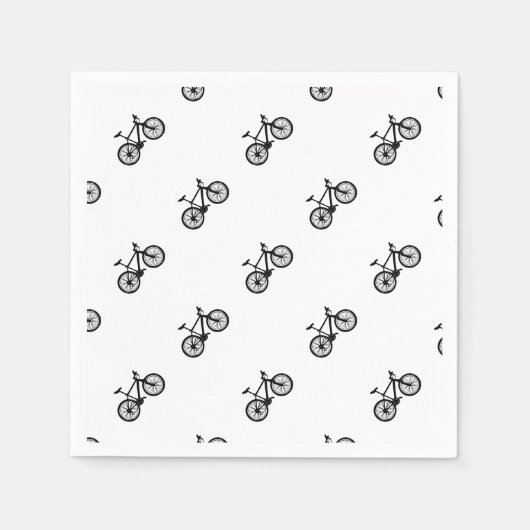 Serviette En Papier Vélo simple dessiné à la main en noir et blanc (Devant)