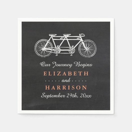 Serviette En Papier Vélo Tandem Sur Mariage Chalkboard (Devant)