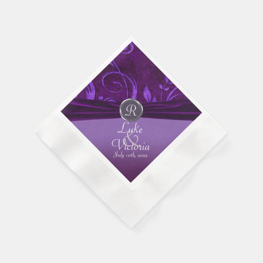 Serviette En Papier Velours Plum Violet Comme Vine Monogram Mariage (Coin)