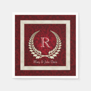 Serviette En Papier Velours rouge damassé avec cadre perlé