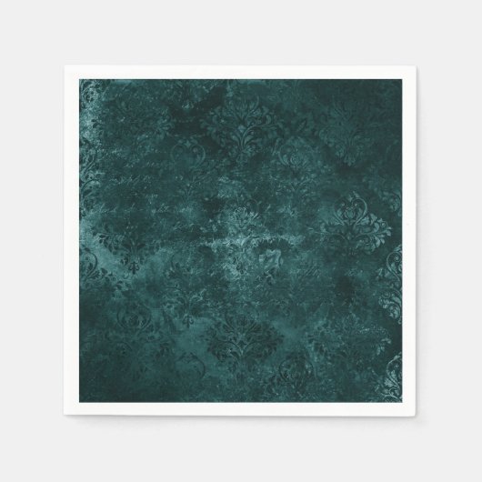 Serviette En Papier Velvety Turquoise Damask | Grunge vert foncé Baroq (Devant)