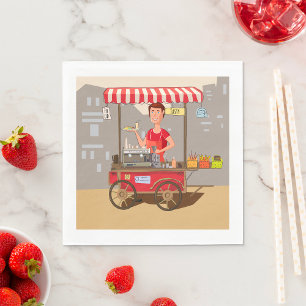 Serviette En Papier Vendeur de street food souriant Chariot de nourrit