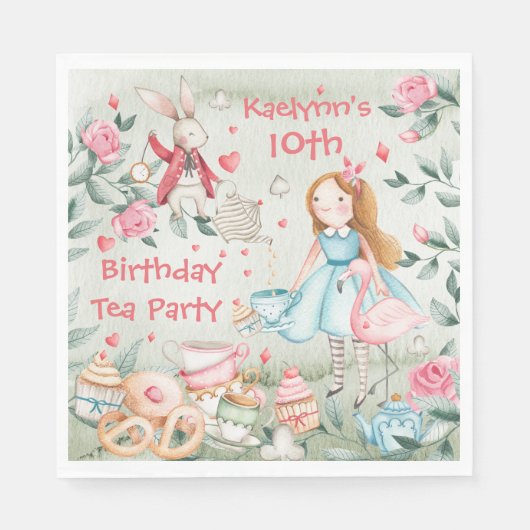 Serviette En Papier Venez À Mon Anniversaire Tea Party (Devant)