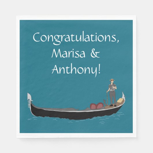 Serviette En Papier Venise, Italie Gondola et Gondolier Turquoise Blue (Devant)
