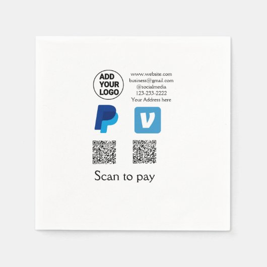 Serviette En Papier Venmo paypal scan pour payer ajouter q r code logo (Devant)