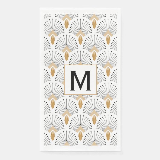 Serviette En Papier Ventilateur blanc, or et noir Art déco Motif (Devant)
