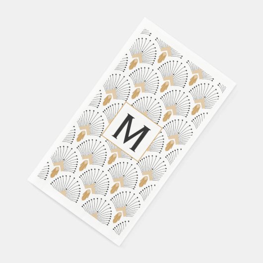 Serviette En Papier Ventilateur blanc, or et noir Art déco Motif (Coin)