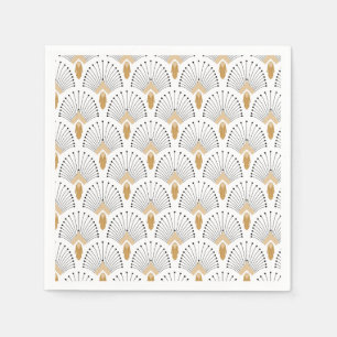 Serviette En Papier Ventilateur blanc, or et noir Art déco Motif