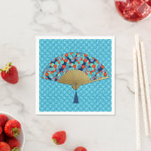 Serviette En Papier Ventilateur déco - Fleurs en Cobalt, Turquoise et  (En situation)