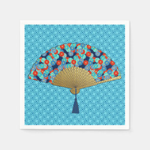 Serviette En Papier Ventilateur déco - Fleurs en Cobalt, Turquoise et 