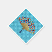 Serviette En Papier Ventilateur déco - Fleurs en Cobalt, Turquoise et  (Coin)
