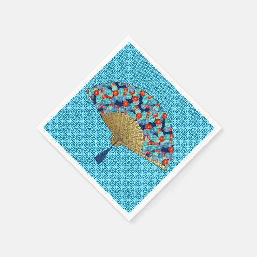 Serviette En Papier Ventilateur déco - Fleurs en Cobalt, Turquoise et  (Coin)