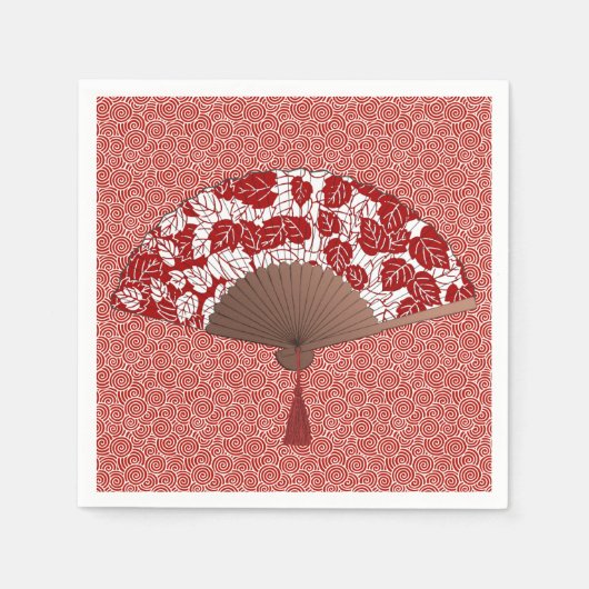 Serviette En Papier Ventilateur japonais en papier feuille, rouge fonc (Devant)