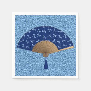 Serviette En Papier Ventilateur japonais, Motif de libellules, bleu Co