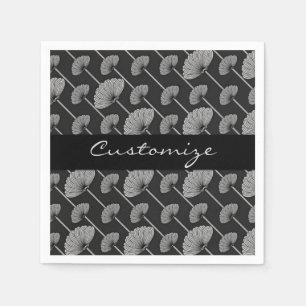 Serviette En Papier Ventilateurs floraux noirs et blancs