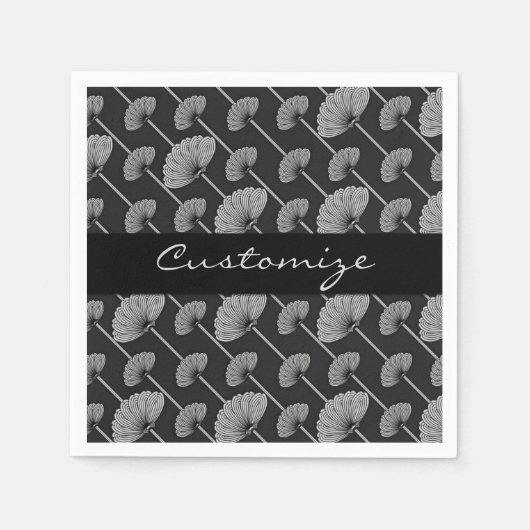 Serviette En Papier Ventilateurs floraux noirs et blancs (Devant)