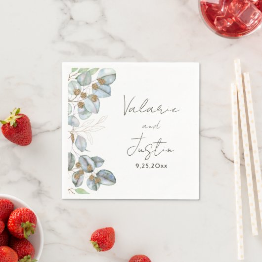 Serviette En Papier Verdure Aquarelle Eucalyptus Mariage serviettes (En situation)