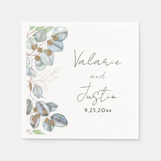 Serviette En Papier Verdure Aquarelle Eucalyptus Mariage serviettes (Devant)