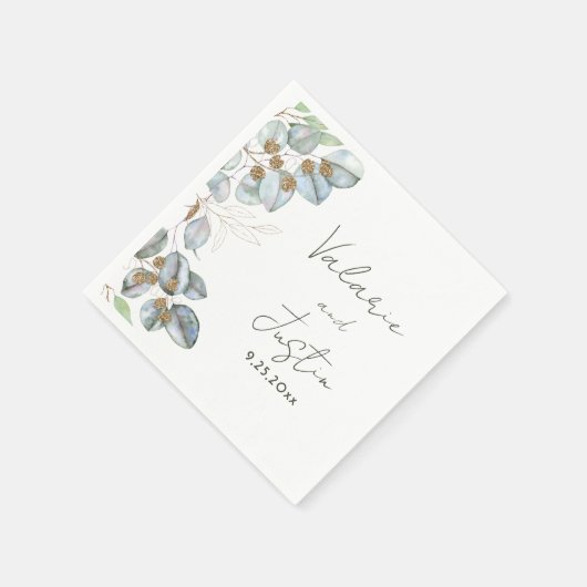 Serviette En Papier Verdure Aquarelle Eucalyptus Mariage serviettes (Coin)